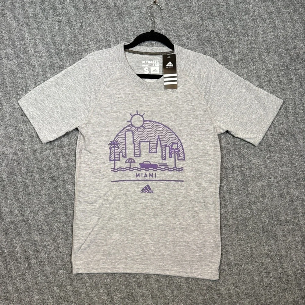 Adidas Shirt Adult Small Gray Tshirt Miami City Performance Ultimate Tee NEW